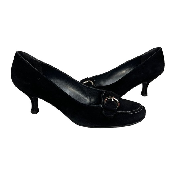 Stuart Weitzman Suede Black Kitten Heel Pumps Size 6.5 or 7 - Picture 1 of 8